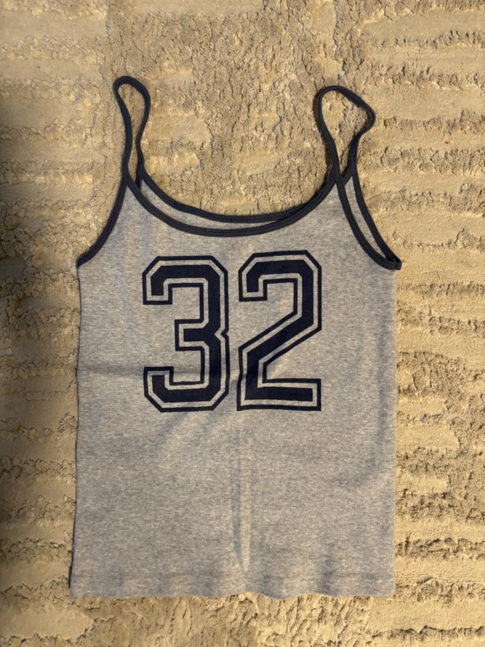Brandy Melville Grey Tank with Navy Trim and Navy Graphic